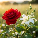 Rosa de Saron e Lírio dos Vales florescendo em campo.
