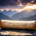 Pergaminho antigo com texto hebraico e luz divina