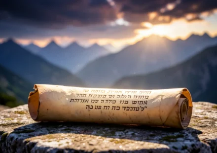 Pergaminho antigo com texto hebraico e luz divina