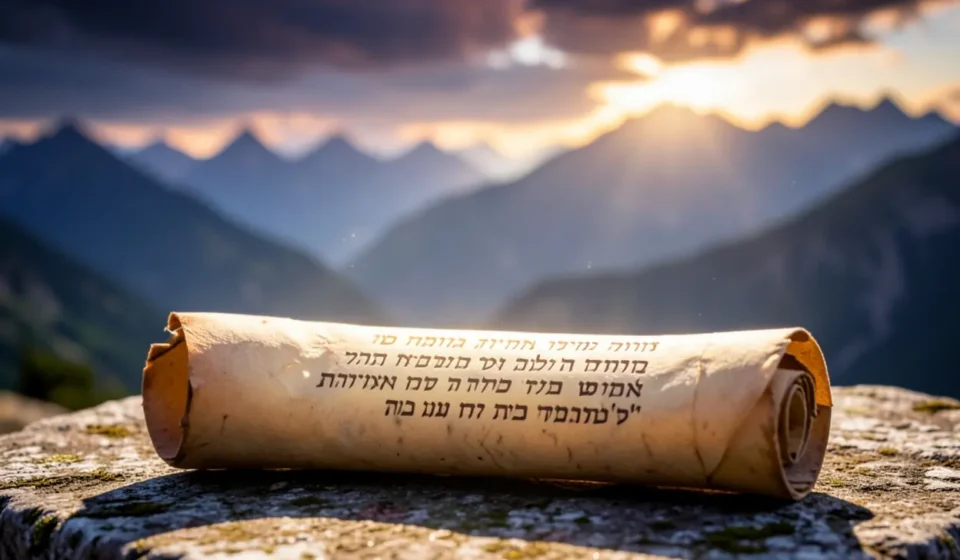 Pergaminho antigo com texto hebraico e luz divina