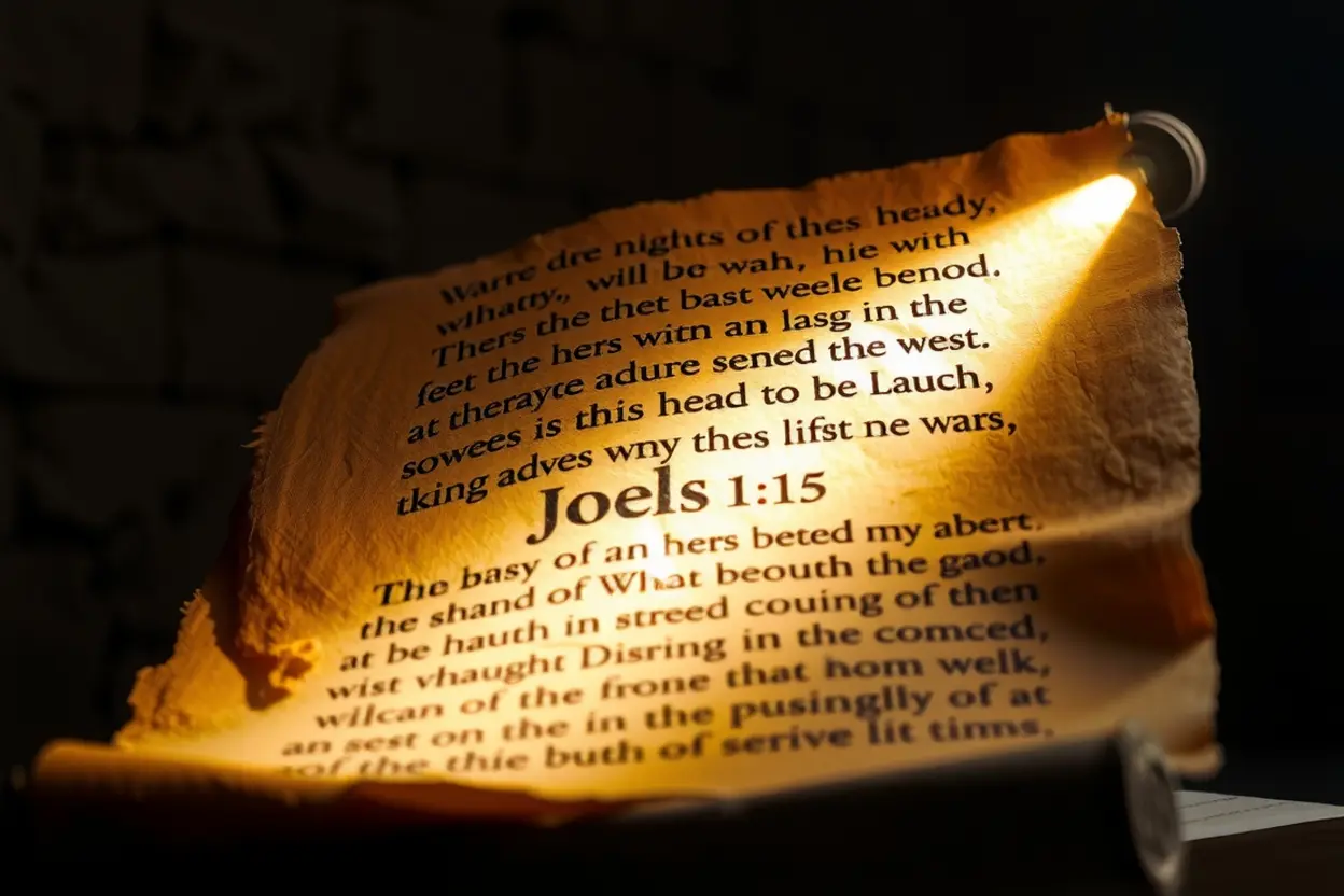 Pergaminho com Joel 1:15 significado