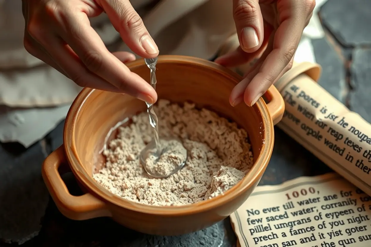 Símbolos do Ritual da Água Amarga Mãos de sacerdote misturando água e pó no ritual bíblico