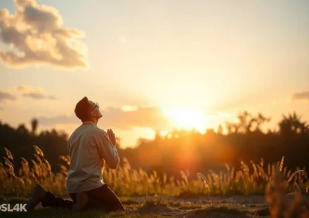 Sofonias 2:3: A Urgência da Humildade e Obediência Divina Pessoa orando ao nascer do sol, simbolizando a busca por Deus e humildade.