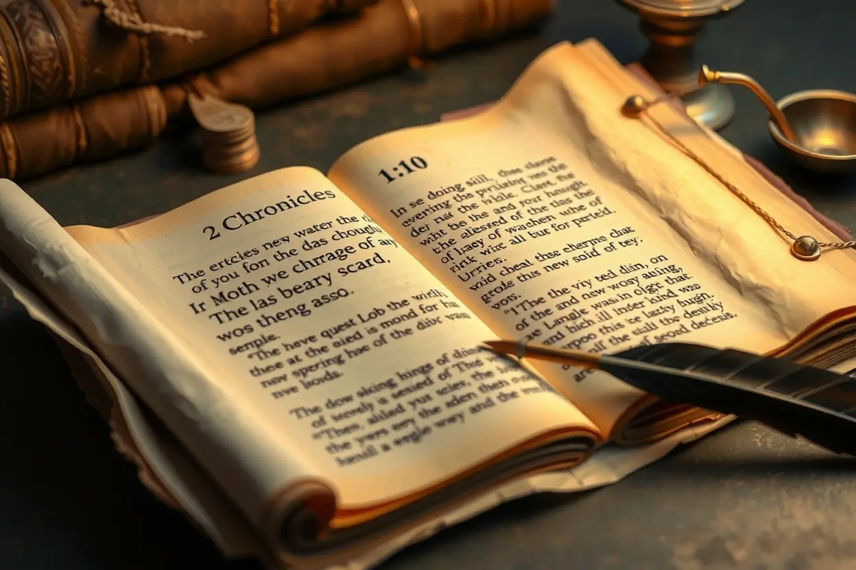 Texto de 2 Crônicas 1:10 Estudo exegético 2 Crônicas 1:10 em um pergaminho antigo.