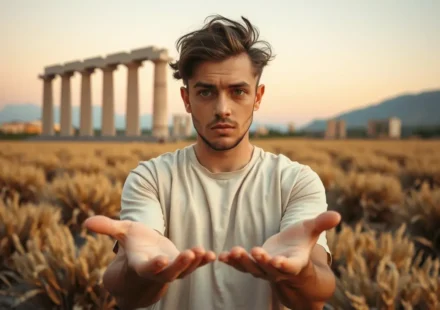 Pessoa cansada em campo, simbolizando o vazio espiritual.