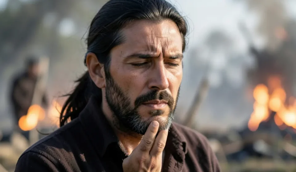 Líder cristão em oração, simbolizando a vitória sobre tentações ministeriais.