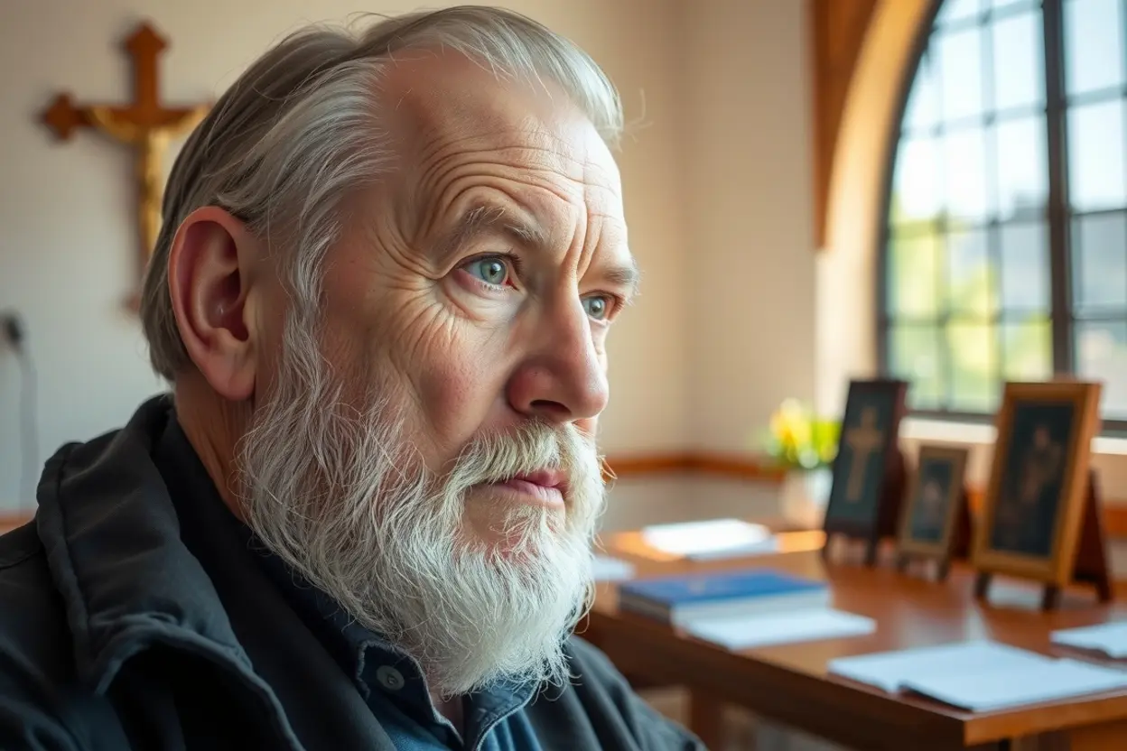 Líder cristão em atitude de vigilância e oração, dependendo de Deus.