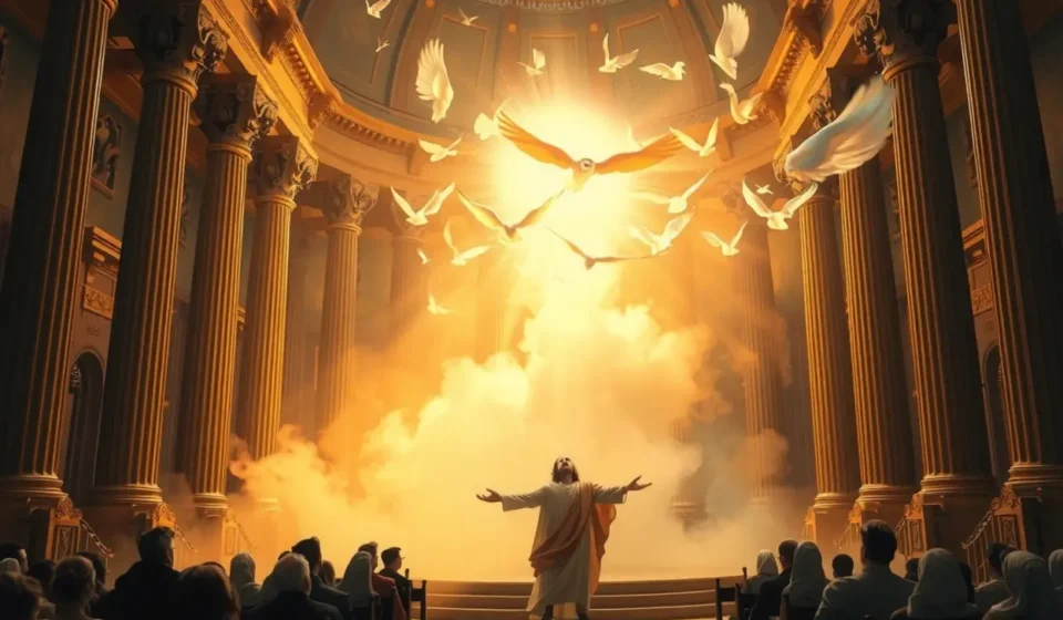 Profeta Isaías em adoração diante da visão da glória de Deus.