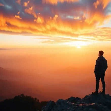 Homem contemplando o horizonte ao amanhecer, simbolizando a visão profética.