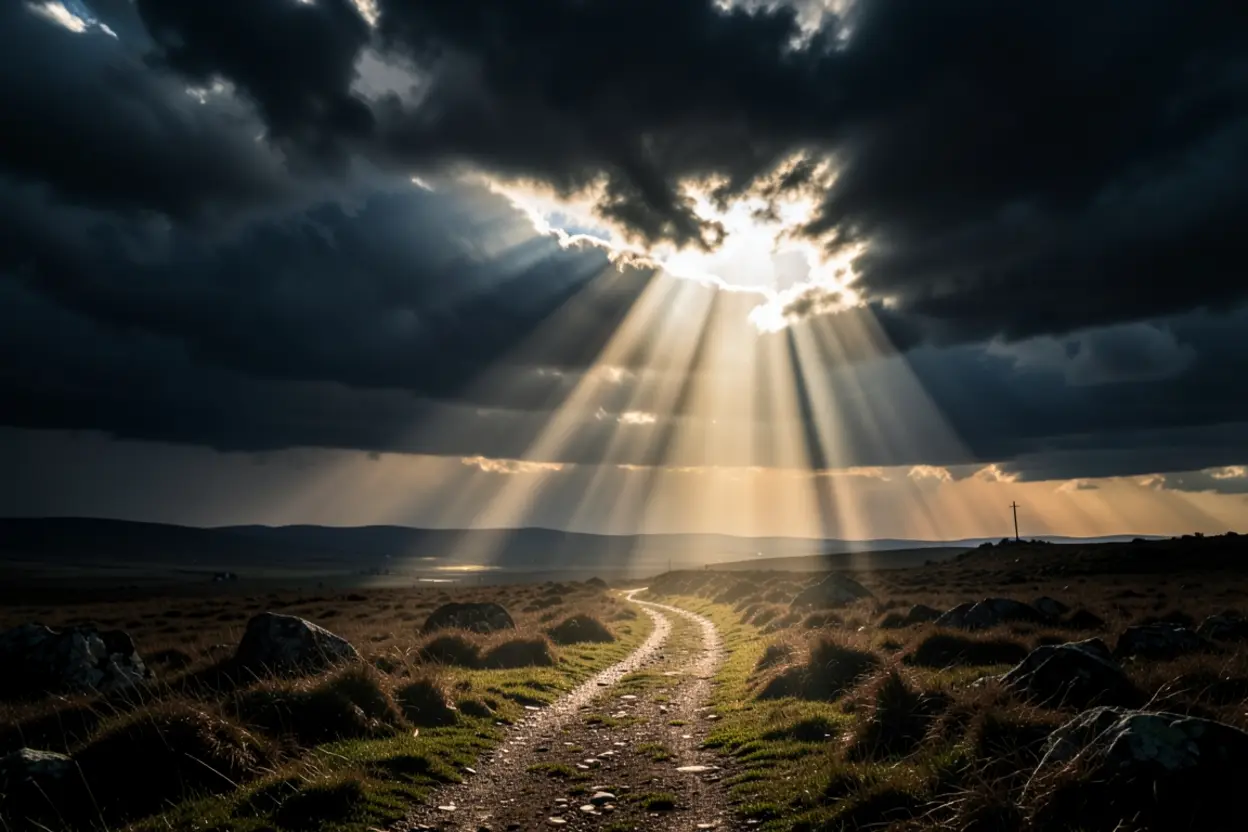 O significado de Naum 1:15: Luz divina rompendo nuvens escuras, representando a vitória sobre o mal.