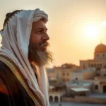 Leitura Bíblica Feminina: Um Plano Aplicável à Sua Rotina Diária Zorobabel, líder judeu, olhando para Jerusalém em reconstrução.