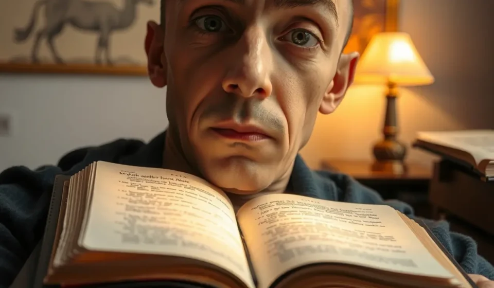 Homem natural buscando discernimento espiritual na Bíblia.