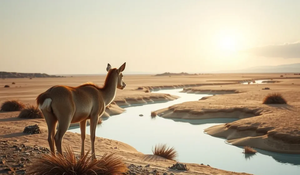 Cervo em paisagem árida buscando água para pregação sobre Salmos 42