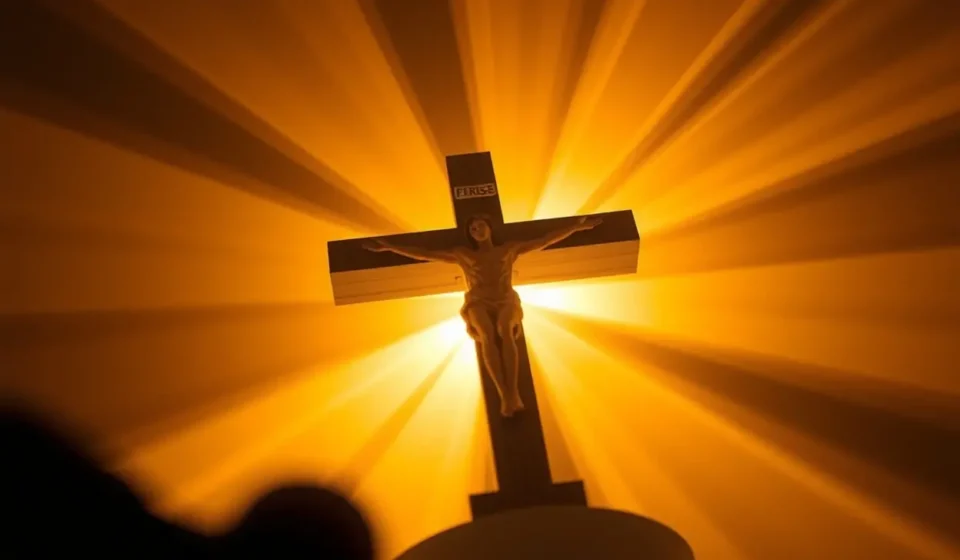 Cruz de madeira representando a Páscoa.