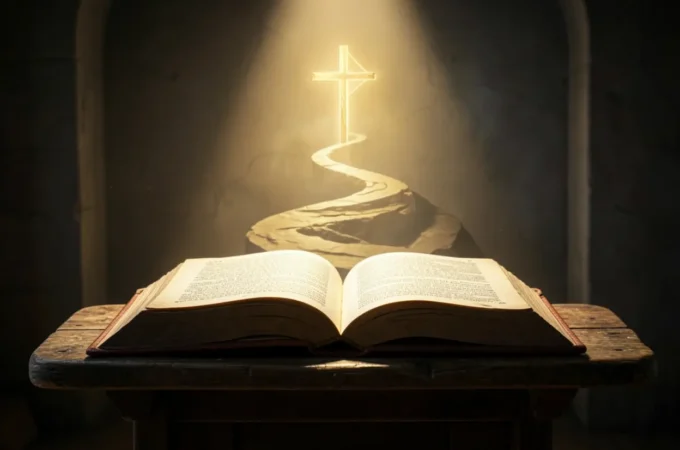 Bíblia aberta, púlpito, luz dourada, pregação expositiva, homilética, estudo bíblico