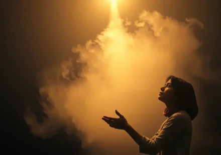 A Presença que Governa: Sermão Textual em Isaías 41:10 Pessoa orando em um vale escuro com luz divina. Isaías 41:10.