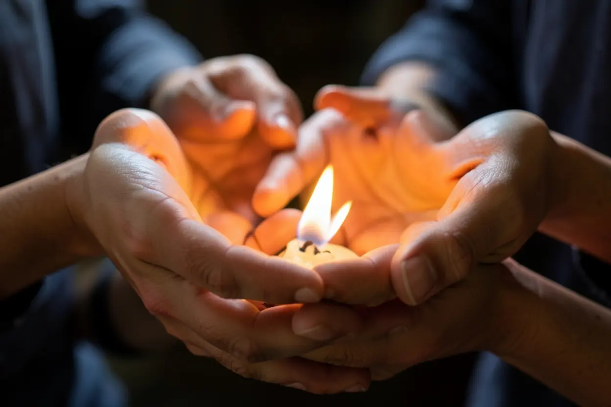 Mãos abertas simbolizando a fé na graça de Deus.