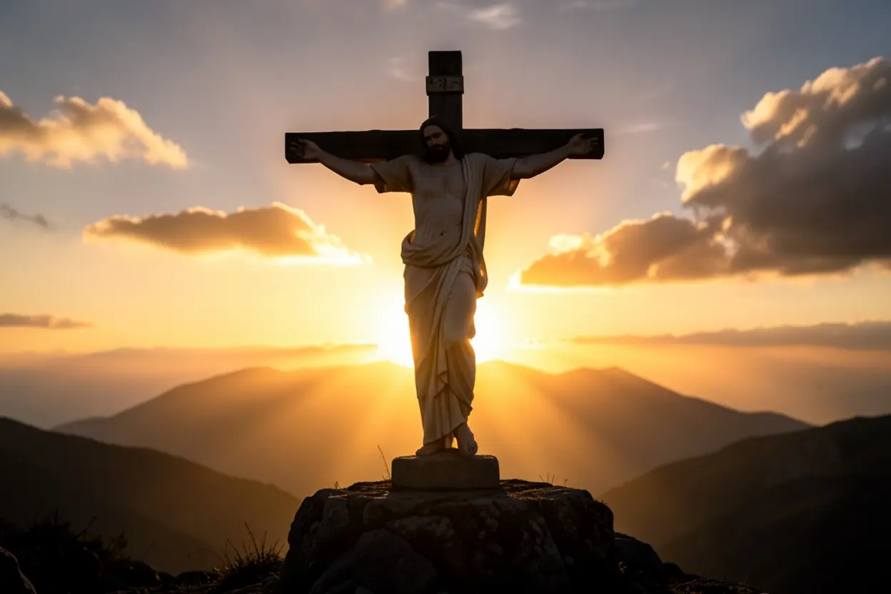 Cruz de Cristo como centro da mensagem.