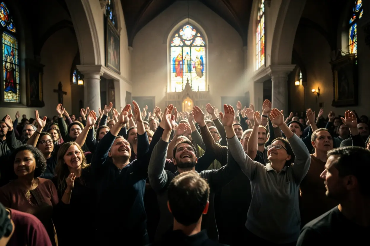 Congregação adorando ativada pela soberania de Deus.