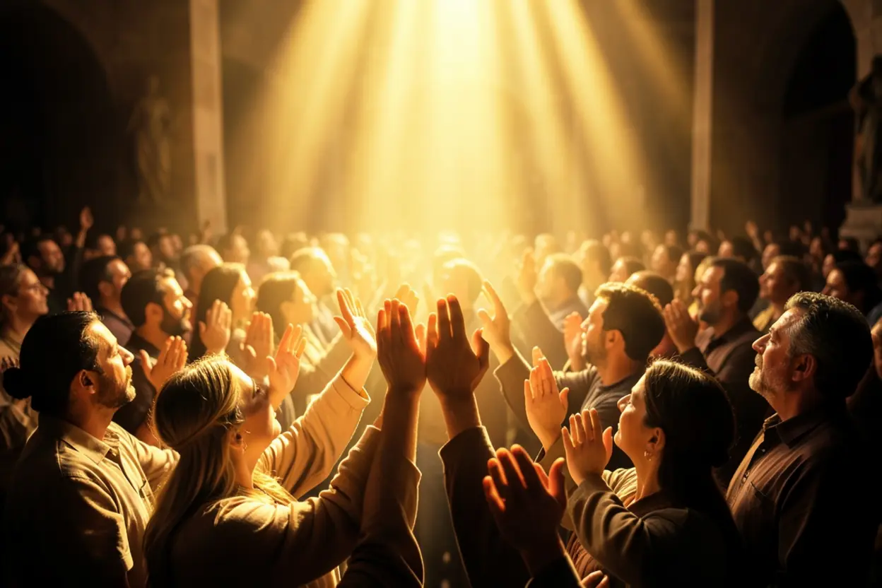 Congregação alinhando-se à majestade de Deus.