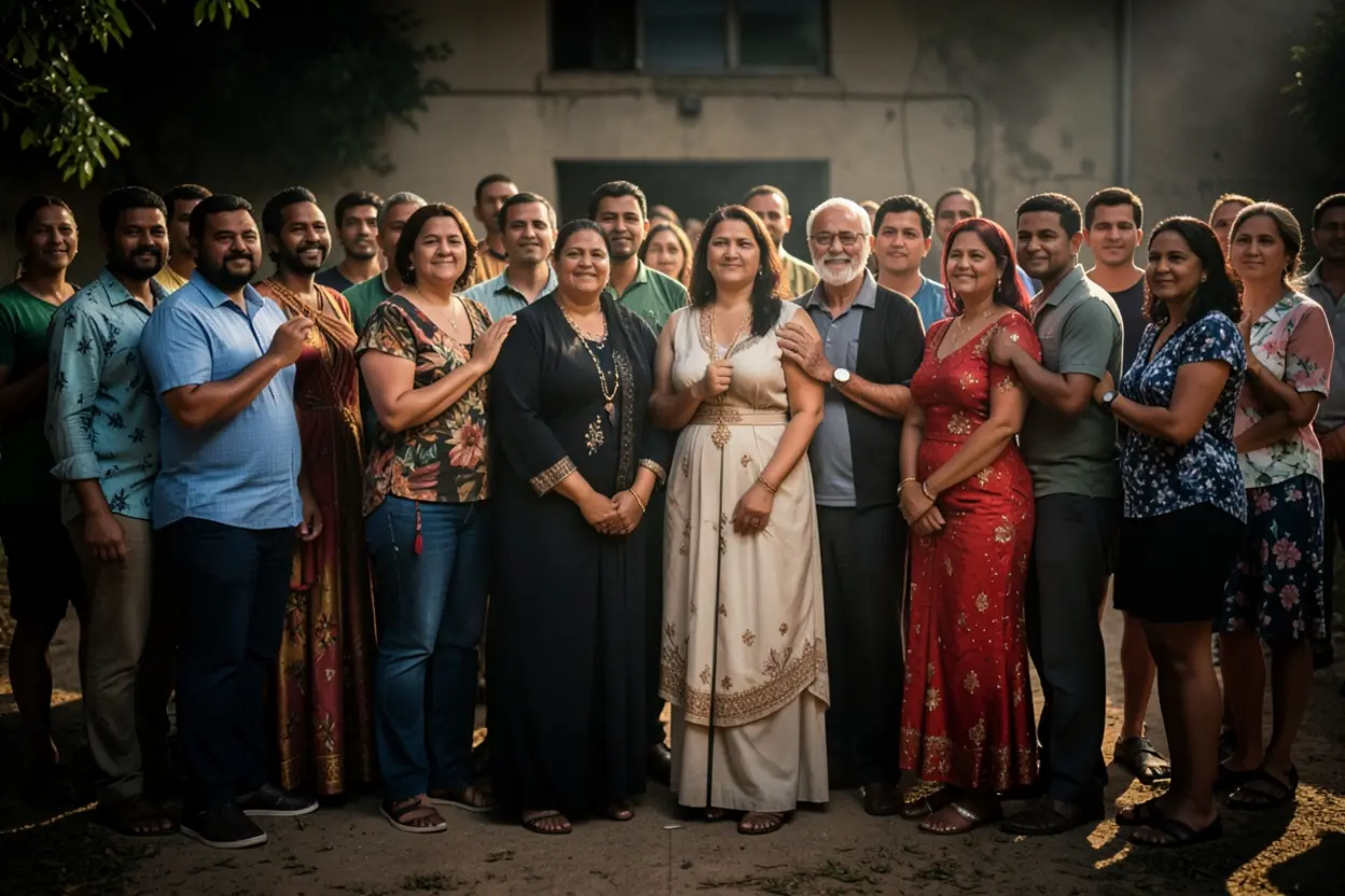 Igreja unida em oração e gratidão a Deus.