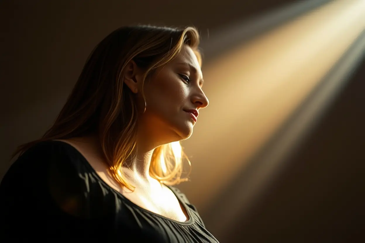 Pessoa em oração recebendo direção divina.