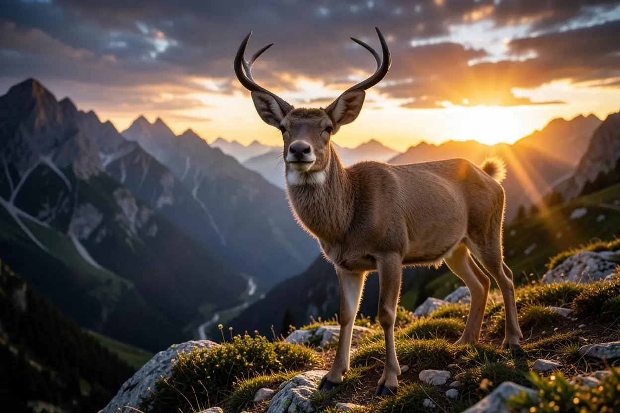 Cervo em paisagem de montanha representando renovação bíblica