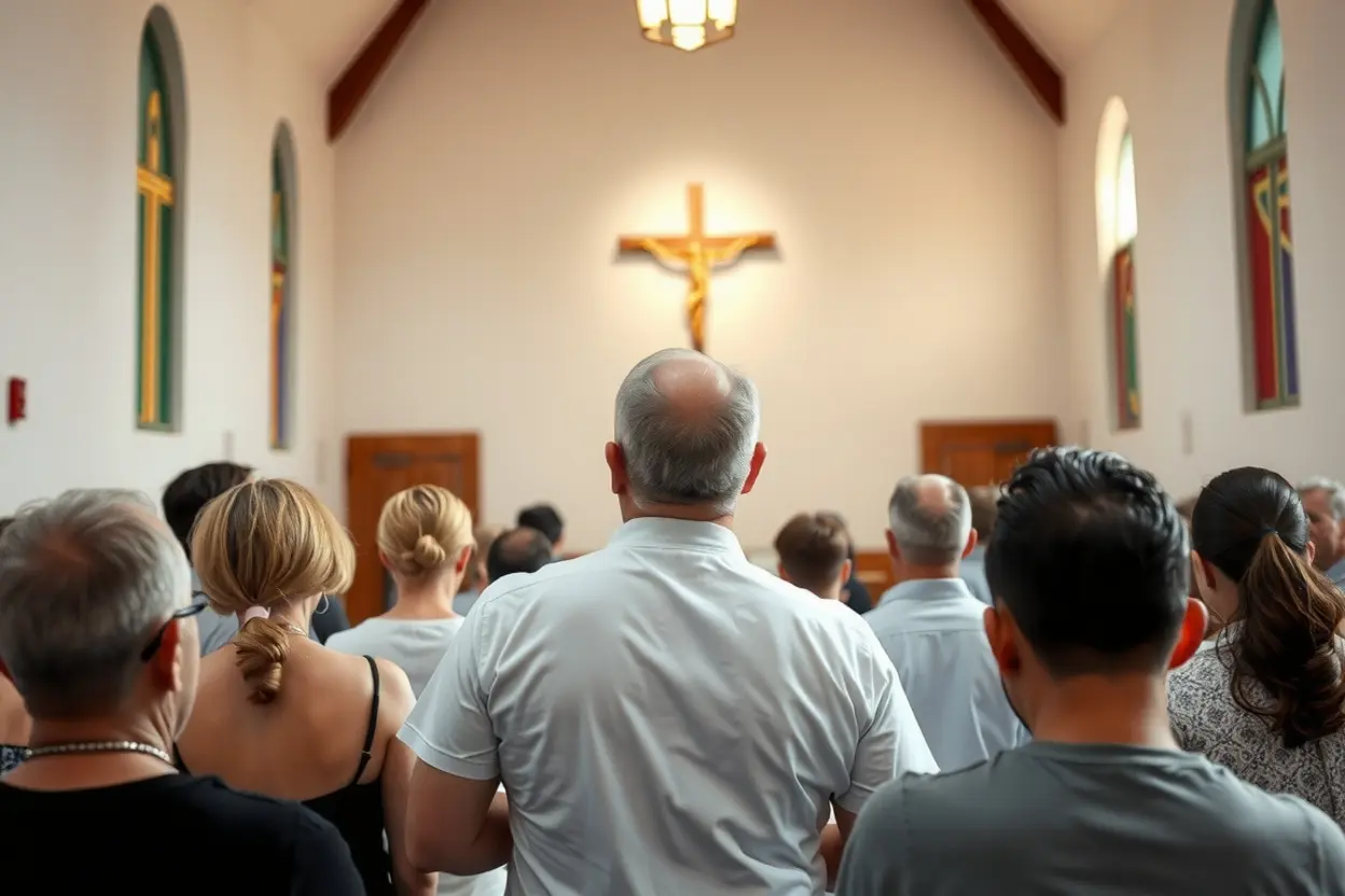 Congregação em oração durante a celebração da Santa Ceia