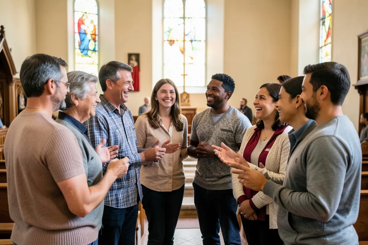 Grupo de cristãos em comunhão, celebrando a fé.