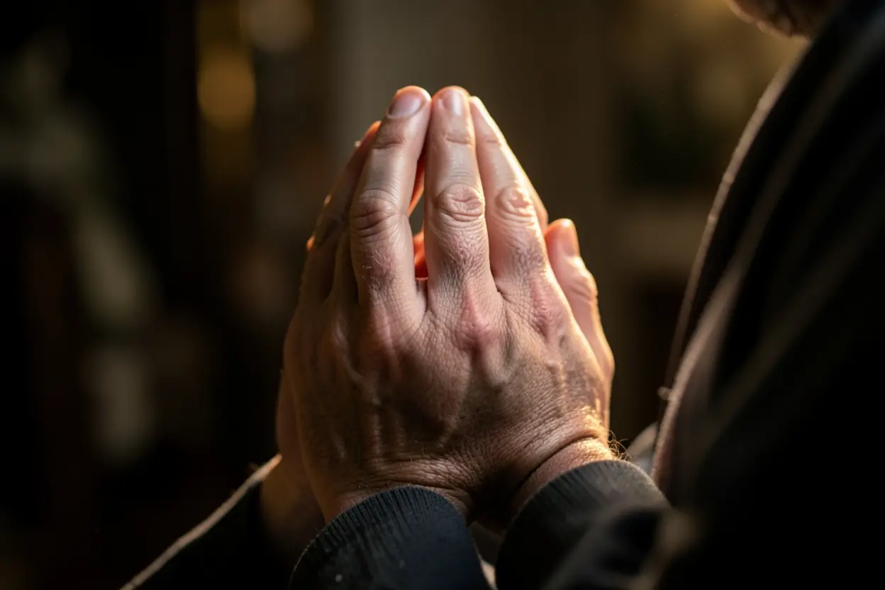 Mãos em oração representando confissão a Deus.