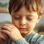 Criança em oração, simbolizando o arrependimento infantil na Bíblia.