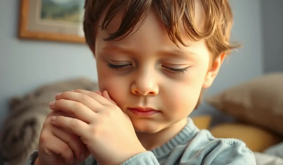 Criança em oração, simbolizando o arrependimento infantil na Bíblia.