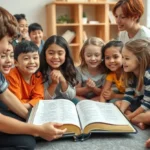 Como Estruturar um Esboço de Pregação Expositiva para Cultos de Ensino Crianças aprendendo sobre caráter cristão infantil com um professor.