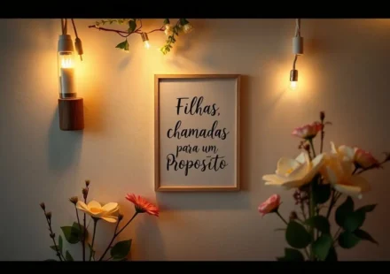 Decoração de culto de mulheres, cartaz com frase, flores, identidade visual