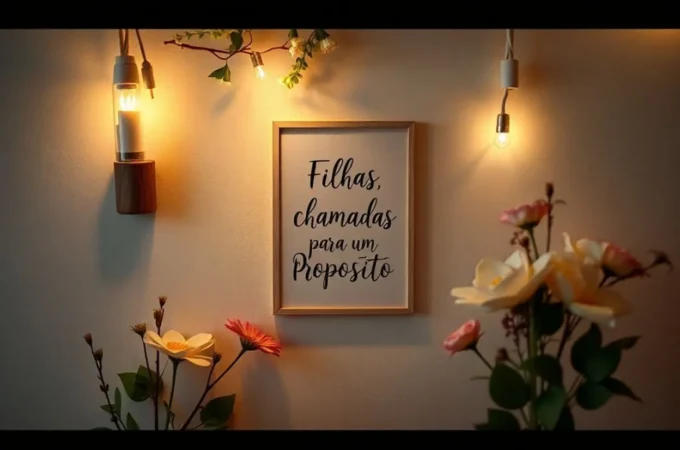 Decoração de culto de mulheres, cartaz com frase, flores, identidade visual
