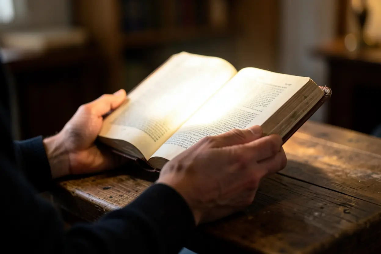 Desenvolvendo a Fé Bíblica Mãos segurando a Bíblia, desenvolvendo a fé que move montanhas.