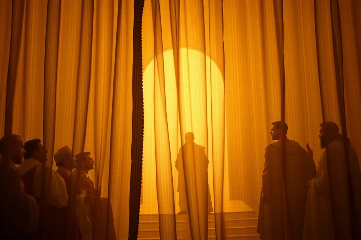 Cena da corte persa com luz dourada sutil, simbolizando a providência oculta