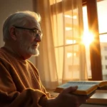 Mão de idoso e jovem com Bíblias abertas, simbolizando discipulado e mentoria cristã.