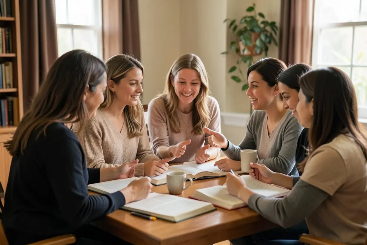 Mulheres em estudo bíblico sobre maturidade espiritual.