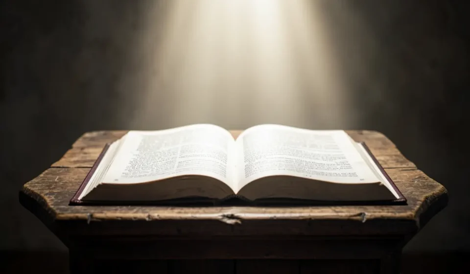 Bíblia aberta em Efésios 2:8 para esboço de pregação.