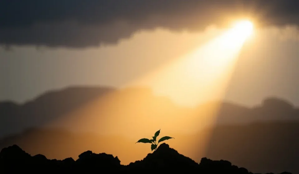 Imagem conceitual de esperança e fidelidade de Deus em meio a uma crise.