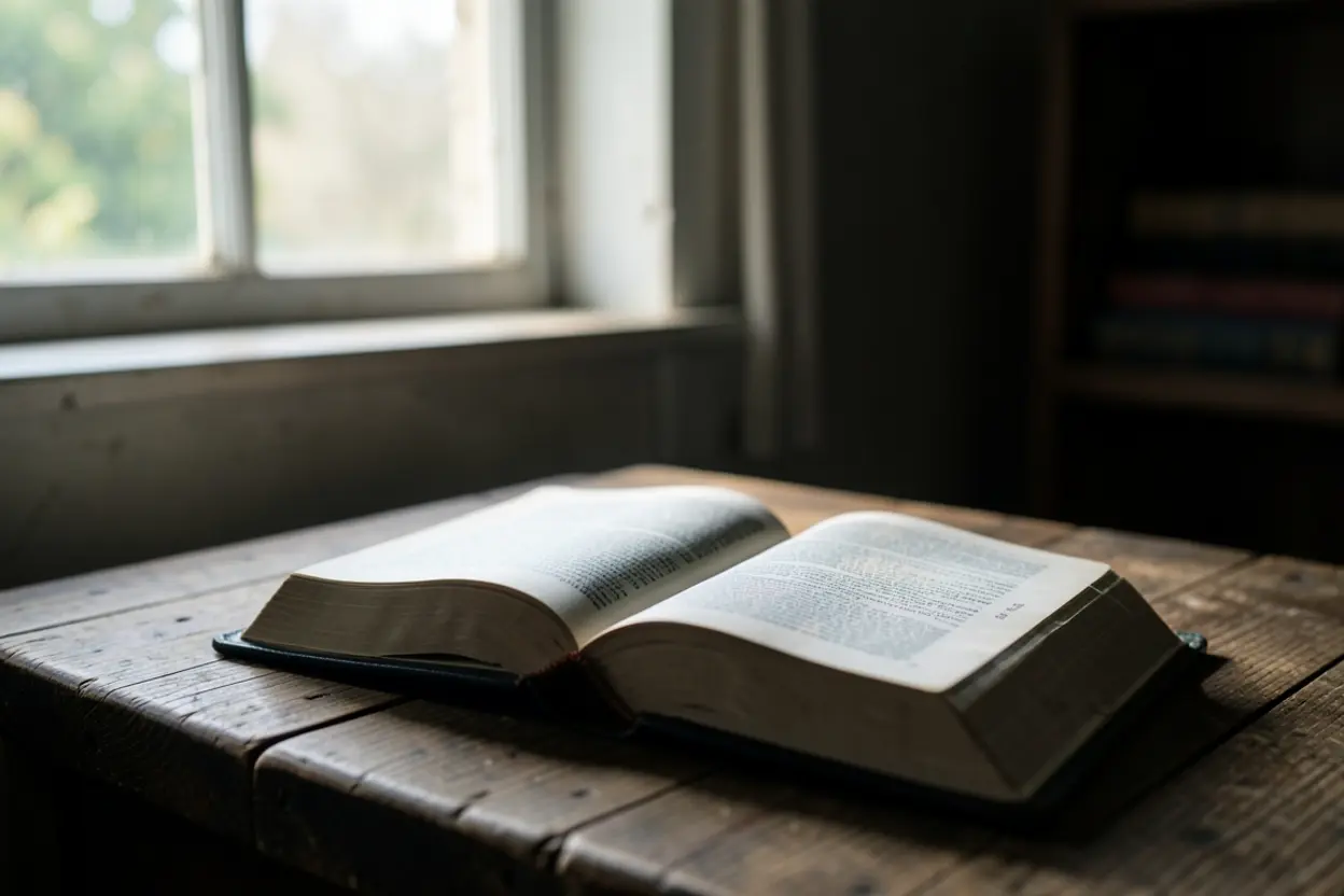 Bíblia aberta focada em Tiago 2.