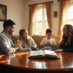 Família orando em casa, culto no lar, adoração familiar