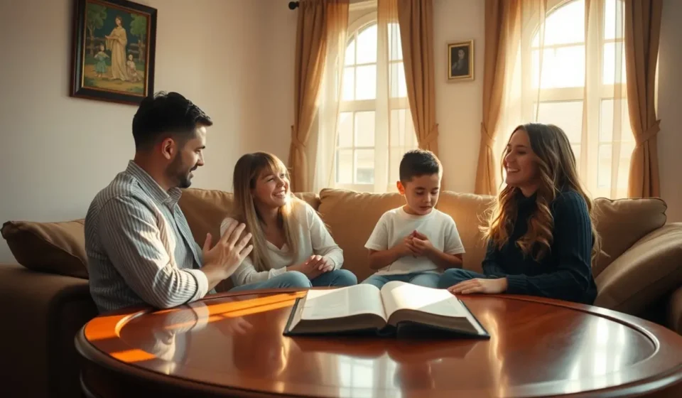 Família orando em casa, culto no lar, adoração familiar