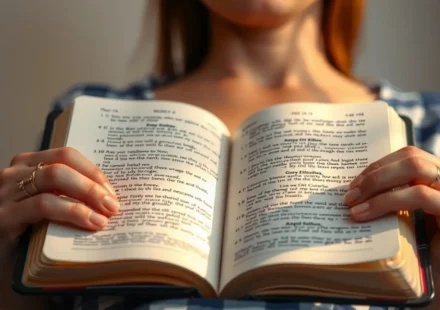 Mãos segurando a Bíblia aberta, simbolizando a busca por conhecimento e fé eficaz.