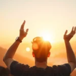 Pessoa orando em luz suave, simbolizando a graça divina.