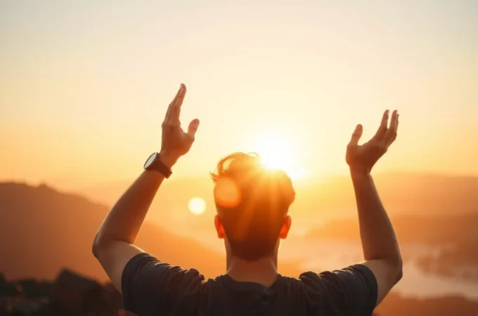 Pessoa orando em luz suave, simbolizando a graça divina.