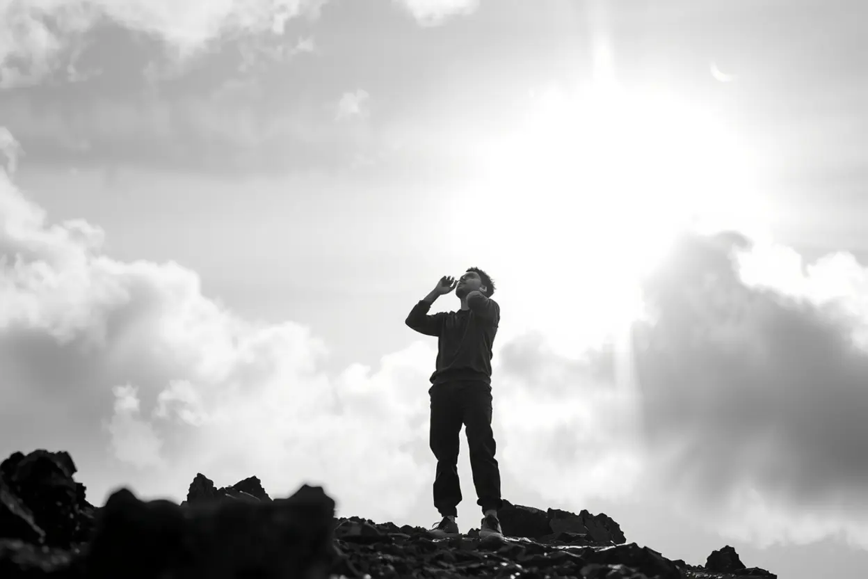 Pessoa resiliente enfrentando uma tempestade, simbolizando a prova do caráter