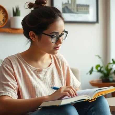 Mulher estudando fundamentos da fé cristã.