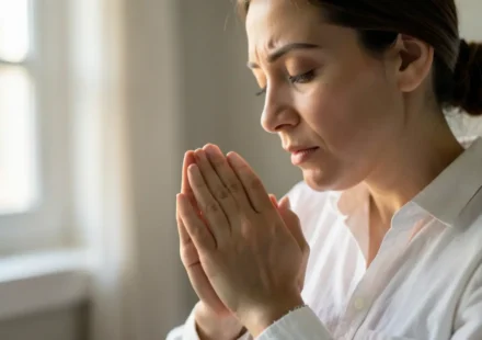 Pessoa orando, simbolizando a humildade cristã de Filipenses 2:3.